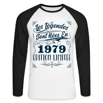1979 les légendes sont nées en 1979 | vintage - T-shirt baseball manches longues Homme - blanc/noir - Devant - Nik (191cm)