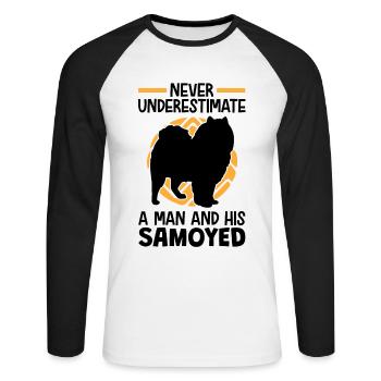 Woman with Samoyed Sled Dog Samoyeds - Unisex Long Sleeve Baseball T-Shirt - white/black - Front - Nik (191cm)