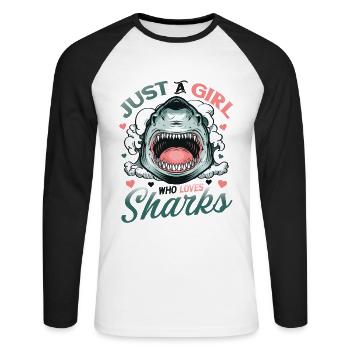 Mädchen, das Haie liebt - Unisex Baseballshirt langarm - Weiß/Schwarz - Vorne - Nik (191cm)