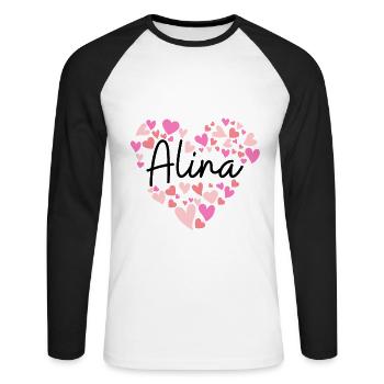 Ich liebe Alina - Herzen für Alina - Unisex Baseballshirt langarm - Weiß/Schwarz - Vorne - Nik (191cm)