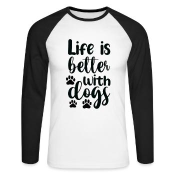 La vie est meilleure avec les chiens - T-shirt baseball manches longues Homme - blanc/noir - Devant - Nik (191cm)