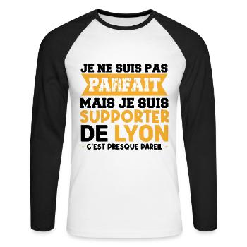 JE SUIS SUPPORTER DE LYON - T-shirt baseball manches longues Homme - blanc/noir - Devant - Nik (191cm)