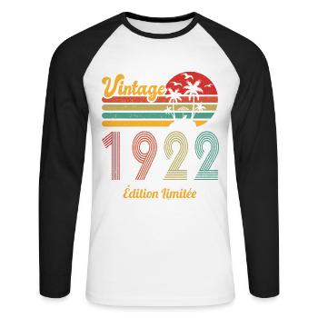 Vintage 1922 Anniversary Gift Idea - Unisex Long Sleeve Baseball T-Shirt - white/black - Front - Nik (191cm)