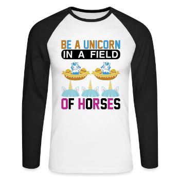 Sei ein Einhorn auf einer Pferdewiese Unicorn - Unisex Baseballshirt langarm - Weiß/Schwarz - Vorne - Nik (191cm)
