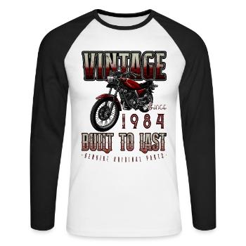 Moto Vintage Motards Moto Anniversaire 1984 - T-shirt baseball manches longues Homme - blanc/noir - Devant - Nik (191cm)