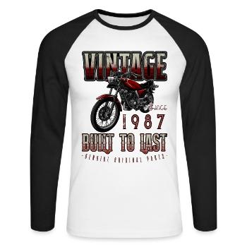 Vintage Motorrad Biker Motorrad Geburtstag 1987 - Unisex Baseballshirt langarm - Weiß/Schwarz - Vorne - Nik (191cm)