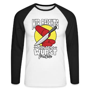 Fleischer Metzger - Unisex Baseballshirt langarm - Weiß/Schwarz - Vorne - Nik (191cm)