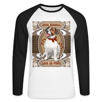Jack Russell Terrier, Chien, Jack Russell Disant - T-shirt baseball manches longues Homme - blanc/noir - Devant - Nik (191cm)