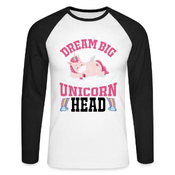 Dream Big Einhorn Unicorn - Unisex Long Sleeve Baseball T-Shirt - white/black - Front - Nik (191cm)