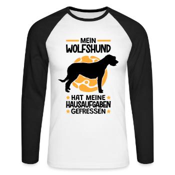 Irischer Wolfshund hat Hausaufgaben gefressen - Unisex Baseballshirt langarm - Weiß/Schwarz - Vorne - Nik (191cm)