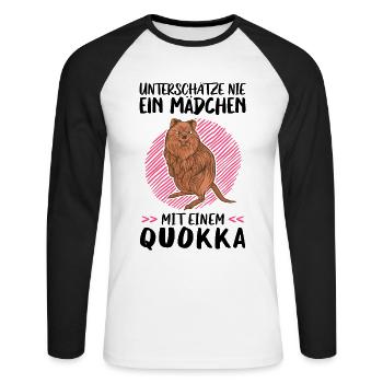 Mädchen mit Quokka australisches Beuteltier - Unisex Baseballshirt langarm - Weiß/Schwarz - Vorne - Nik (191cm)
