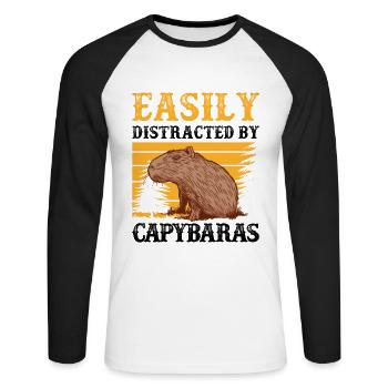 Capybara I was distracted capybara - Unisex Long Sleeve Baseball T-Shirt - white/black - Front - Nik (191cm)
