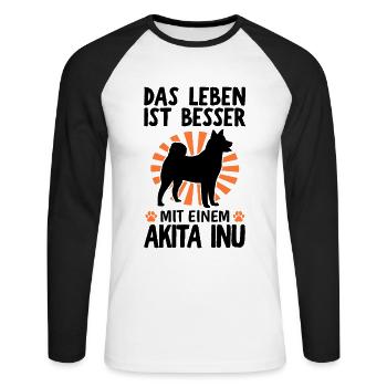 Leben ist besser mit Akita Inu japanischer Spitz - Unisex Baseballshirt langarm - Weiß/Schwarz - Vorne - Nik (191cm)
