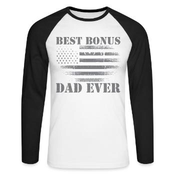 Best Bonus Father Ever, Dad, Father, - Unisex Long Sleeve Baseball T-Shirt - white/black - Front - Nik (191cm)