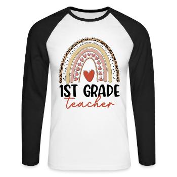 Thankful Teacher Love Fall Y'all Thanksgiving Girl - Unisex Baseballshirt langarm - Weiß/Schwarz - Vorne - Nik (191cm)