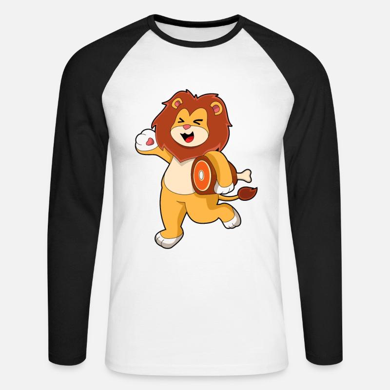Löwe mit Fleisch - Unisex Baseballshirt langarm - Weiß/Schwarz