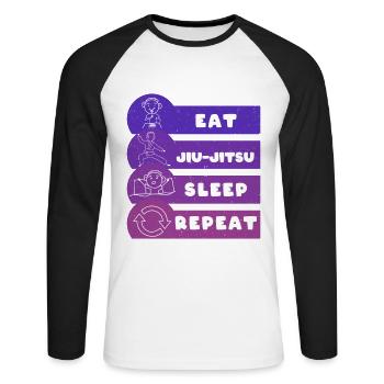 Eat Jiu Jitsu Sleep Repeat - Unisex Baseballshirt langarm - Weiß/Schwarz - Vorne - Nik (191cm)