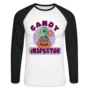 Dinosaurier Candy Inspector Halloween -Party - Unisex Baseballshirt langarm - Weiß/Schwarz - Vorne - Nik (191cm)