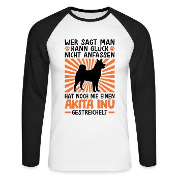 Akita Inu Glück anfassen japanischer Spitz - Unisex Baseballshirt langarm - Weiß/Schwarz - Vorne - Nik (191cm)