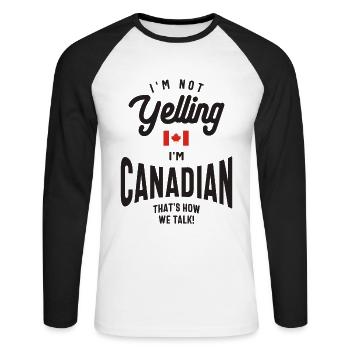 Ich schreie nicht, ich bin kanadischer lustiger kanadischer Stolz - Unisex Baseballshirt langarm - Weiß/Schwarz - Vorne - Nik (191cm)