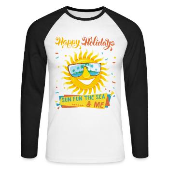 Vacances à la mer, vacances, soleil qui rit, dire - T-shirt baseball manches longues Homme - blanc/noir - Devant - Nik (191cm)
