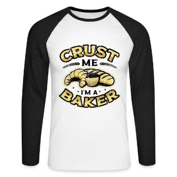 Crust Me I'm A Baker Brotbacken - Unisex Baseballshirt langarm - Weiß/Schwarz - Vorne - Nik (191cm)