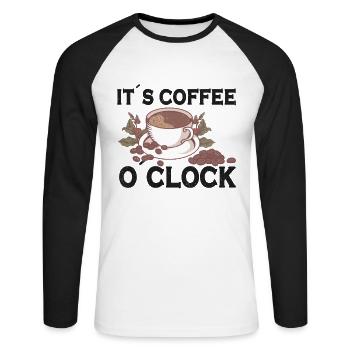 Coffee Lover Caffeine Molecule Java Latte Espresso - Unisex Baseballshirt langarm - Weiß/Schwarz - Vorne - Nik (191cm)