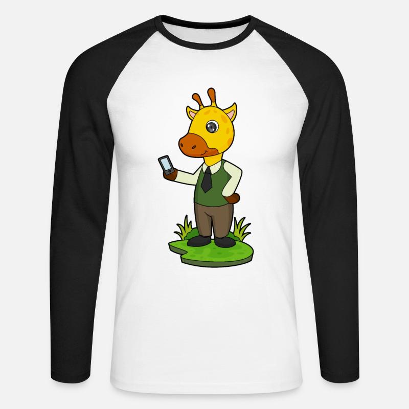 Giraffe mit Handy - Unisex Baseballshirt langarm - Weiß/Schwarz