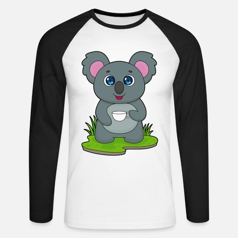 Koala mit Kaffeetasse - Unisex Baseballshirt langarm - Weiß/Schwarz