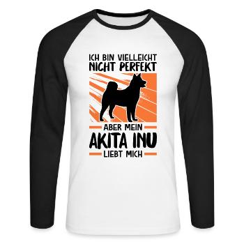 Mein Akita Inu liebt mich japanischer Spitz - Unisex Baseballshirt langarm - Weiß/Schwarz - Vorne - Nik (191cm)