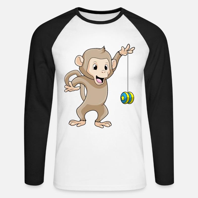 Monkey with Jojo - Unisex Long Sleeve Baseball T-Shirt - white/black