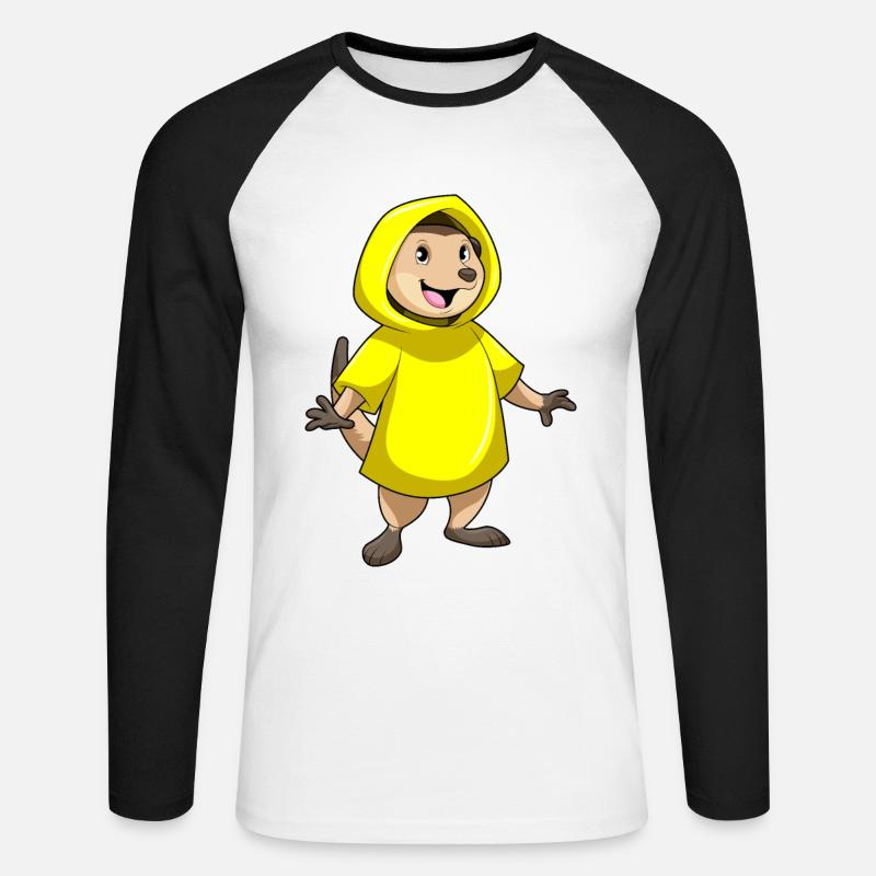 Erdmännchen mit Regenjacke - Unisex Baseballshirt langarm - Weiß/Schwarz