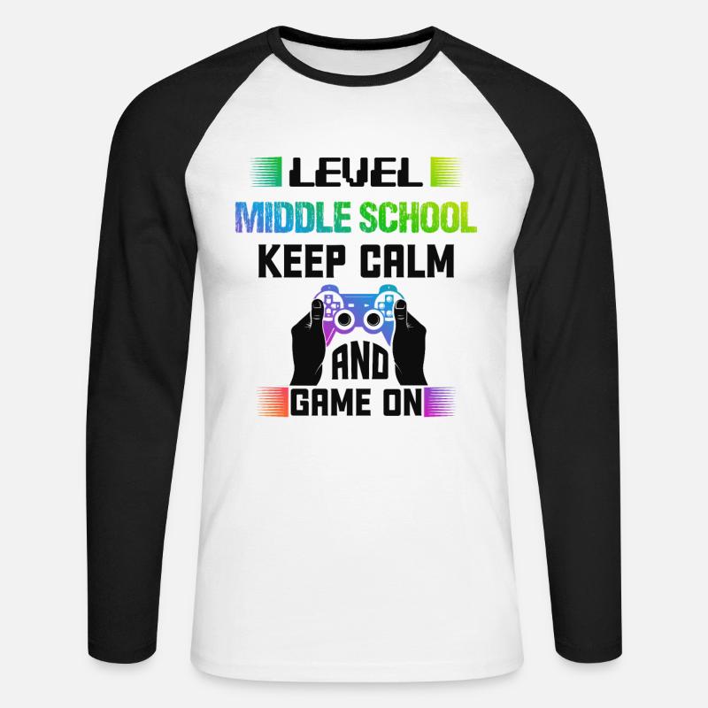Level MIDDLE SCHOOL keep calm and game on - Unisex Baseballshirt langarm - Weiß/Schwarz