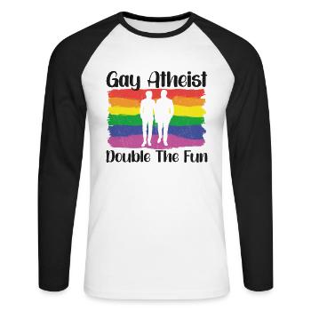 Gay LGBTQ Atheist Atheism Anti Religion Securalism - Unisex Baseballshirt langarm - Weiß/Schwarz - Vorne - Nik (191cm)