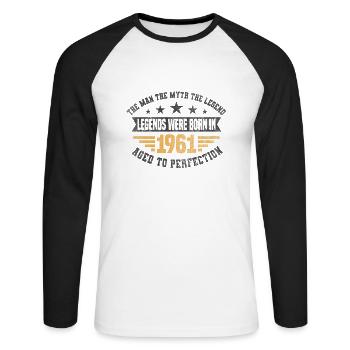Legends were born in 1961 born 1961 birthday - Unisex Long Sleeve Baseball T-Shirt - white/black - Front - Nik (191cm)