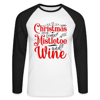 Weihnachtszeit Mistelzweig und Wein Ugly Christmas - Unisex Baseballshirt langarm - Weiß/Schwarz - Vorne - Nik (191cm)