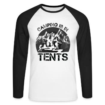 Zelten ist Zelten Wandershirt - Unisex Baseballshirt langarm - Weiß/Schwarz - Vorne - Nik (191cm)
