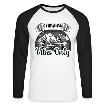 Camping Camper Nature dicton drôle - T-shirt baseball manches longues Homme - blanc/noir - Devant - Nik (191cm)