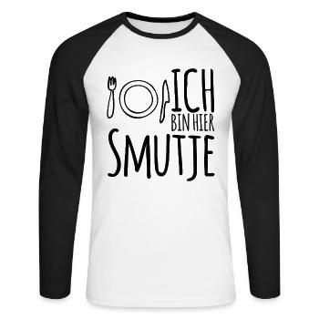 Ich bin hier Smutje - Koch Segeln Motivation - Unisex Baseballshirt langarm - Weiß/Schwarz - Vorne - Nik (191cm)