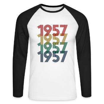 Cool Retro 1957, 65 Years Old, 65th Birthday Gift - Unisex Long Sleeve Baseball T-Shirt - white/black - Front - Nik (191cm)