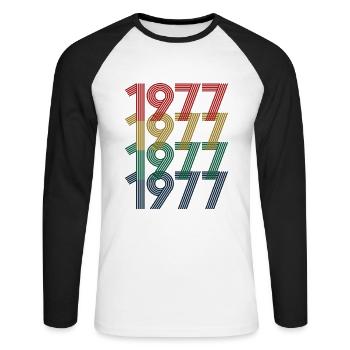 Cool Retro 1977, 45 ans, cadeau de 45e anniversaire - T-shirt baseball manches longues Homme - blanc/noir - Devant - Nik (191cm)