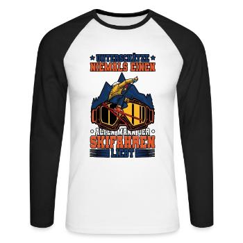 Skifahren Ski - Unisex Baseballshirt langarm - Weiß/Schwarz - Vorne - Nik (191cm)