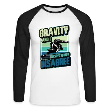 Gravity et moi sommes respectueusement en désaccord - T-shirt baseball manches longues Homme - blanc/noir - Devant - Nik (191cm)