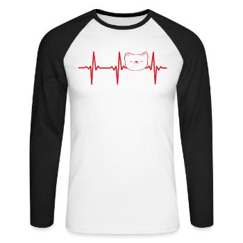 Cat Heartbeat Propriétaire de chat Amoureux des chats - - T-shirt baseball manches longues Homme - blanc/noir - Devant - Nik (191cm)
