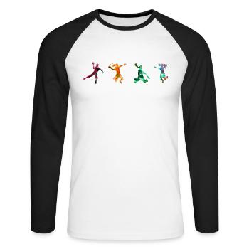 Handball Motiv Handballspieler Handballer Sport - Unisex Baseballshirt langarm - Weiß/Schwarz - Vorne - Nik (191cm)
