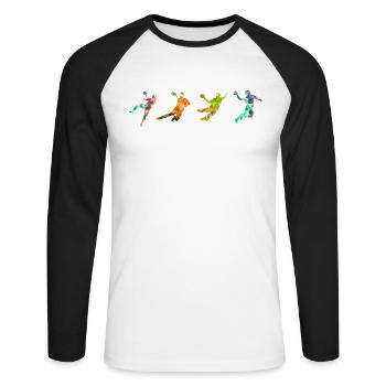 Handball Motiv Handballspieler Handballer Sport - Unisex Baseballshirt langarm - Weiß/Schwarz - Vorne - Nik (191cm)