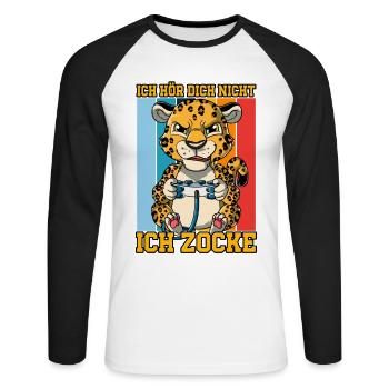Zocken Gaming Ich Höre Dich Nicht Ich Zocke - Unisex Baseballshirt langarm - Weiß/Schwarz - Vorne - Nik (191cm)