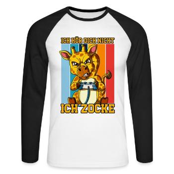 Zocken Gaming Ich Höre Dich Nicht Ich Zocke - Unisex Baseballshirt langarm - Weiß/Schwarz - Vorne - Nik (191cm)