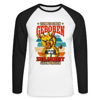 Zum Zocken Geboren Zum Arbeiten Gezwungen - Unisex Baseballshirt langarm - Weiß/Schwarz - Vorne - Nik (191cm)