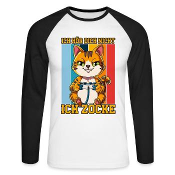 Zocken Gaming Ich Höre Dich Nicht Ich Zocke - Unisex Baseballshirt langarm - Weiß/Schwarz - Vorne - Nik (191cm)